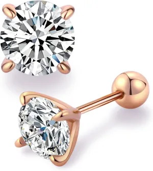 0.3/0.5/1CT Moissanite Stud Earrings, Silver/Rose Gold Color Sparkling Earrings for Women, 925 Sterling Silver Plated 18K White Gold Earrings