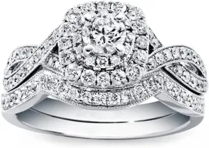 1 Carat (ctw) Bridal Set Moissanite engagement rings for women Platinum Plated Silver Princess moissanite rings