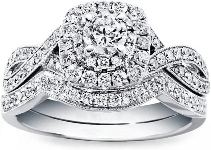 1 Carat (ctw) Bridal Set Moissanite engagement rings for women Platinum Plated Silver Princess moissanite rings
