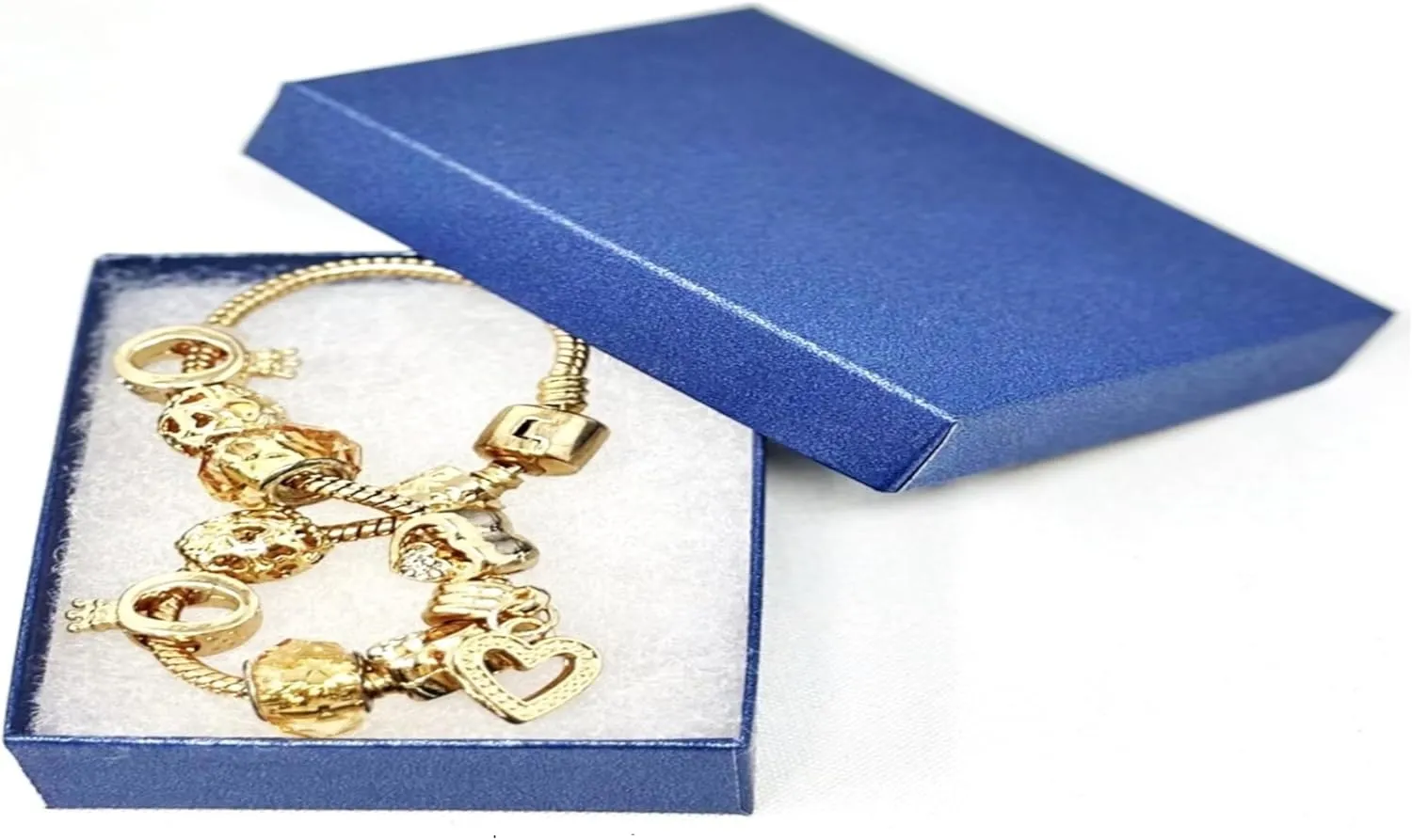10 Pack Cotton Filled Pearl Blue Color Paper Cardboard Jewelry Necklace Bracelet Bangle Watches Presentation, Retail Display, Packaging Boxes. Size- 5.25" X 3.75" X 1" by R J Displays
