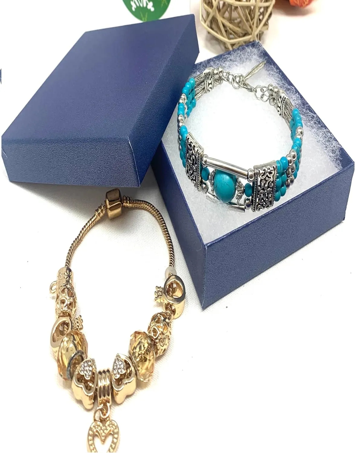 10 Pack Cotton Filled Pearl Blue Color Paper Cardboard Jewelry Necklace Bracelet Bangle Watches Presentation, Retail Display, Packaging Boxes. Size- 5.25" X 3.75" X 1" by R J Displays