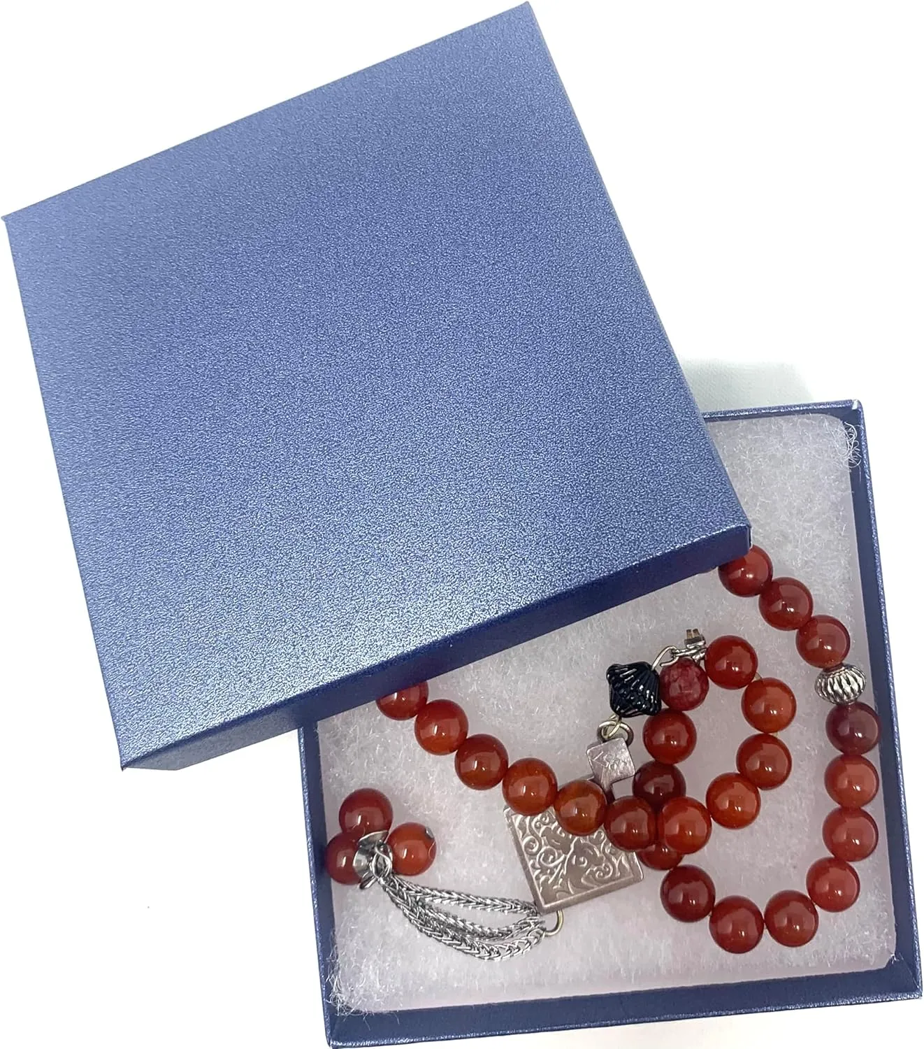 10 Pack Cotton Filled Pearl Blue Color Paper Cardboard Jewelry Necklace Bracelet Bangle Watches Presentation, Retail Display, Packaging Boxes. Size- 5.25" X 3.75" X 1" by R J Displays