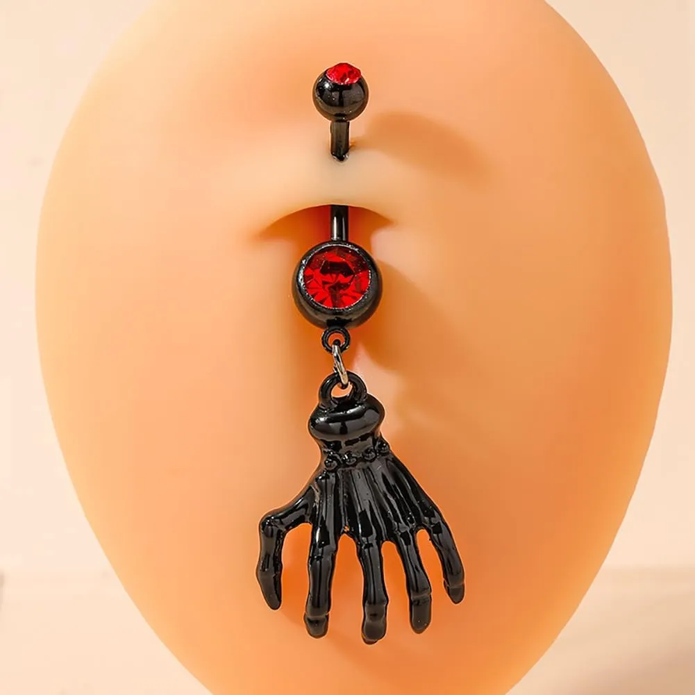 10 Pcs Goth Spider Skull Dragon Bat Dangle Belly Button Rings Alloy Curved Barbell Navel Rings Detailed Belly Button Piercing Body Jewelry