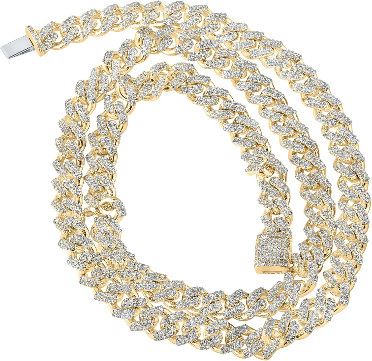 10K Yellow Gold Mens Diamond Cuban Stylish Link Chain Necklace 10 Ctw.