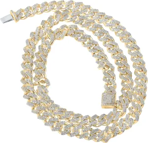 10K Yellow Gold Mens Diamond Cuban Stylish Link Chain Necklace 10 Ctw.