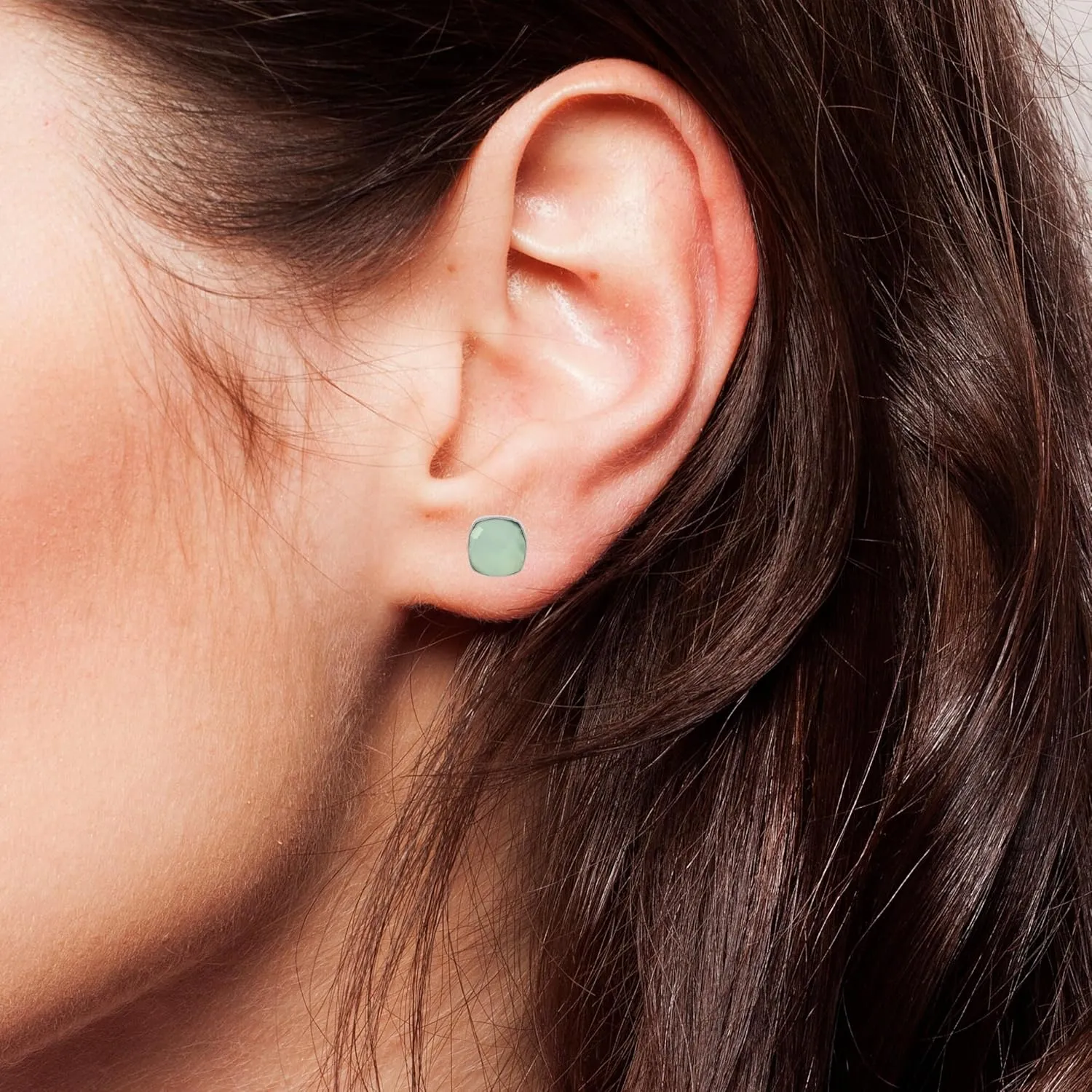 10mm Cushion Shape Natural Aqua Chalcedony 925 Sterling Silver Hypoallergenic Stud Earrings for Men And Women  Dainty Trendy Antiqued Silver Earring Gifts for Her