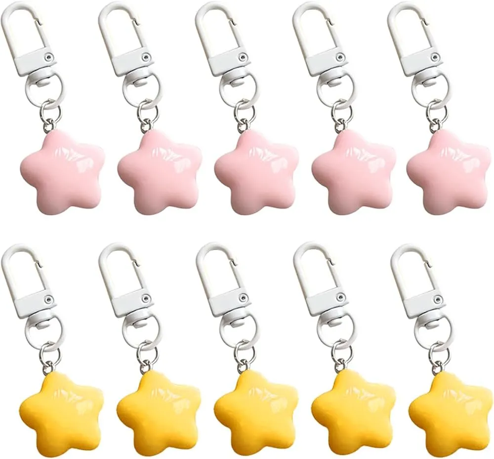 10pcs Chubby Star Key Chains for Car Keys Star Keychain Accessories Cute Keychains for Women Bag Charm Backpack Charms Key Ring Car Key Chain Small Key Rings Snap Keyrings Kawaii Keyring Kids Gifts