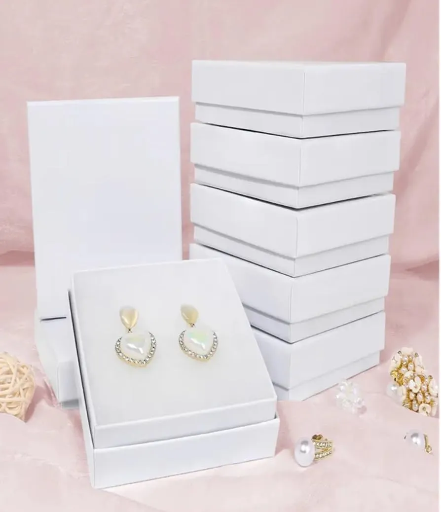 12 Pack Swirl White Cotton Filled Color Paper Cardboard Jewelry Box for Necklace, Ring, Earring, Pendant, Pocket Watch, Body Jewelry. Size-3 1/16" x 2 1/8" x 1" - by R J Displays