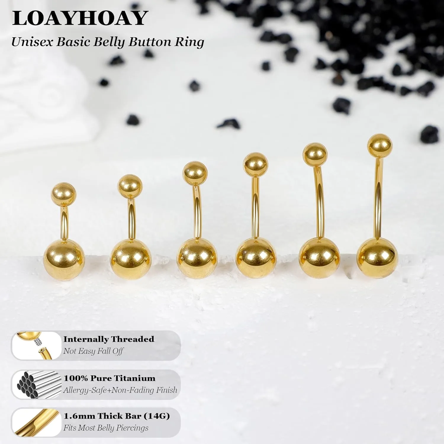 14G G23 Pure Titanium Belly Button Rings for Women Internally Threaded Curved Belly Rings Barbell Navel Rings Hypoallergenic Belly Piercing Jewelry 6-16mm