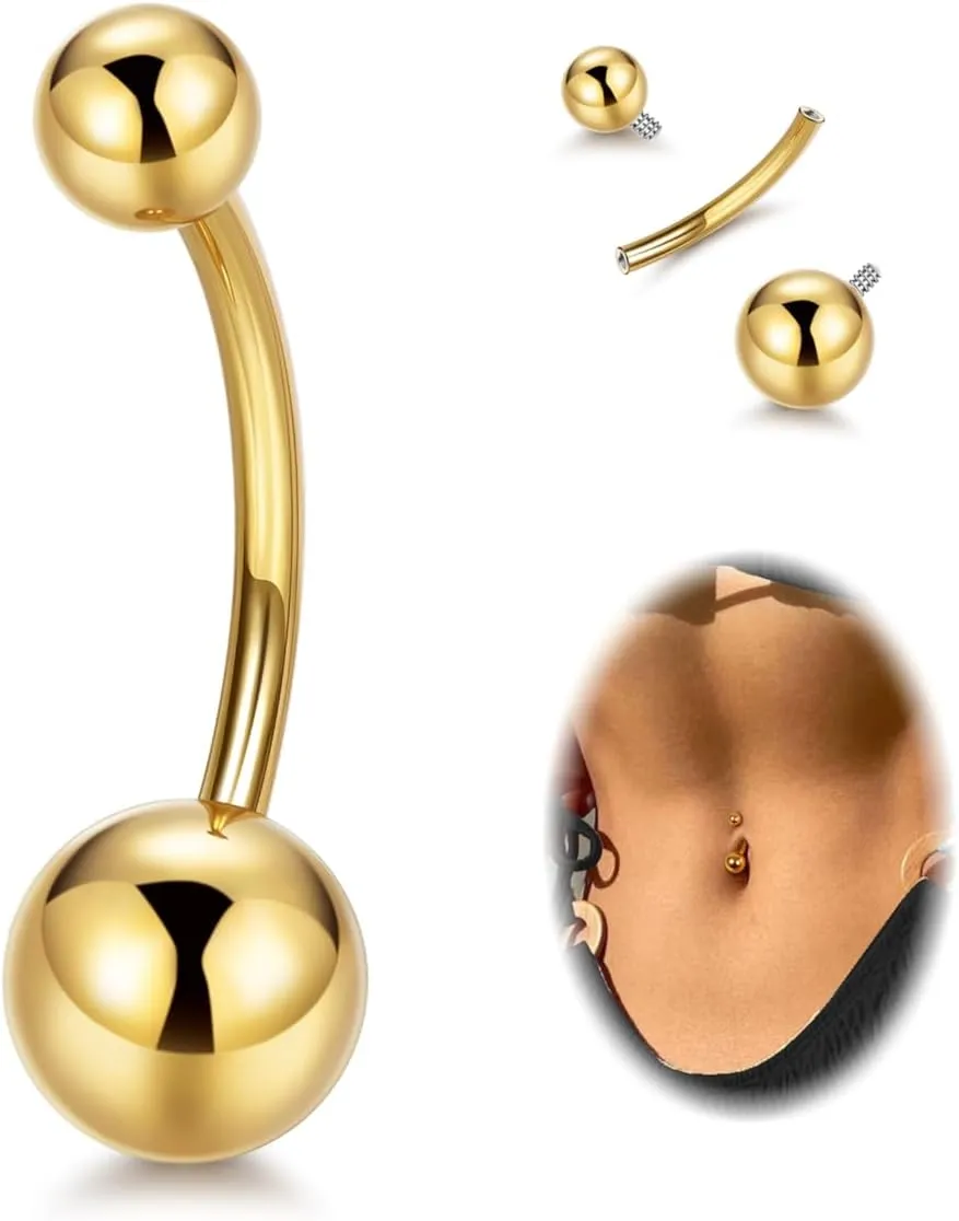 14G G23 Pure Titanium Belly Button Rings for Women Internally Threaded Curved Belly Rings Barbell Navel Rings Hypoallergenic Belly Piercing Jewelry 6-16mm