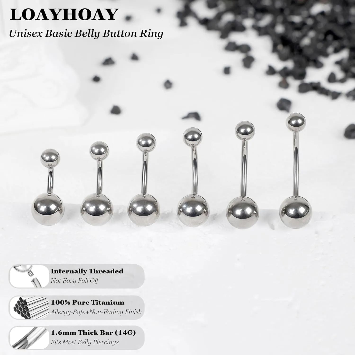 14G G23 Pure Titanium Belly Button Rings for Women Internally Threaded Curved Belly Rings Barbell Navel Rings Hypoallergenic Belly Piercing Jewelry 6-16mm