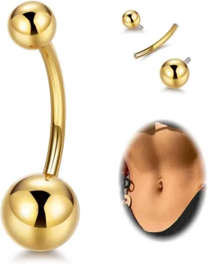 14G G23 Pure Titanium Belly Button Rings for Women Internally Threaded Curved Belly Rings Barbell Navel Rings Hypoallergenic Belly Piercing Jewelry 6-16mm