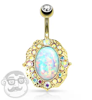 14G Opalite CZ Gold Plated Stainless Steel Belly Button Ring