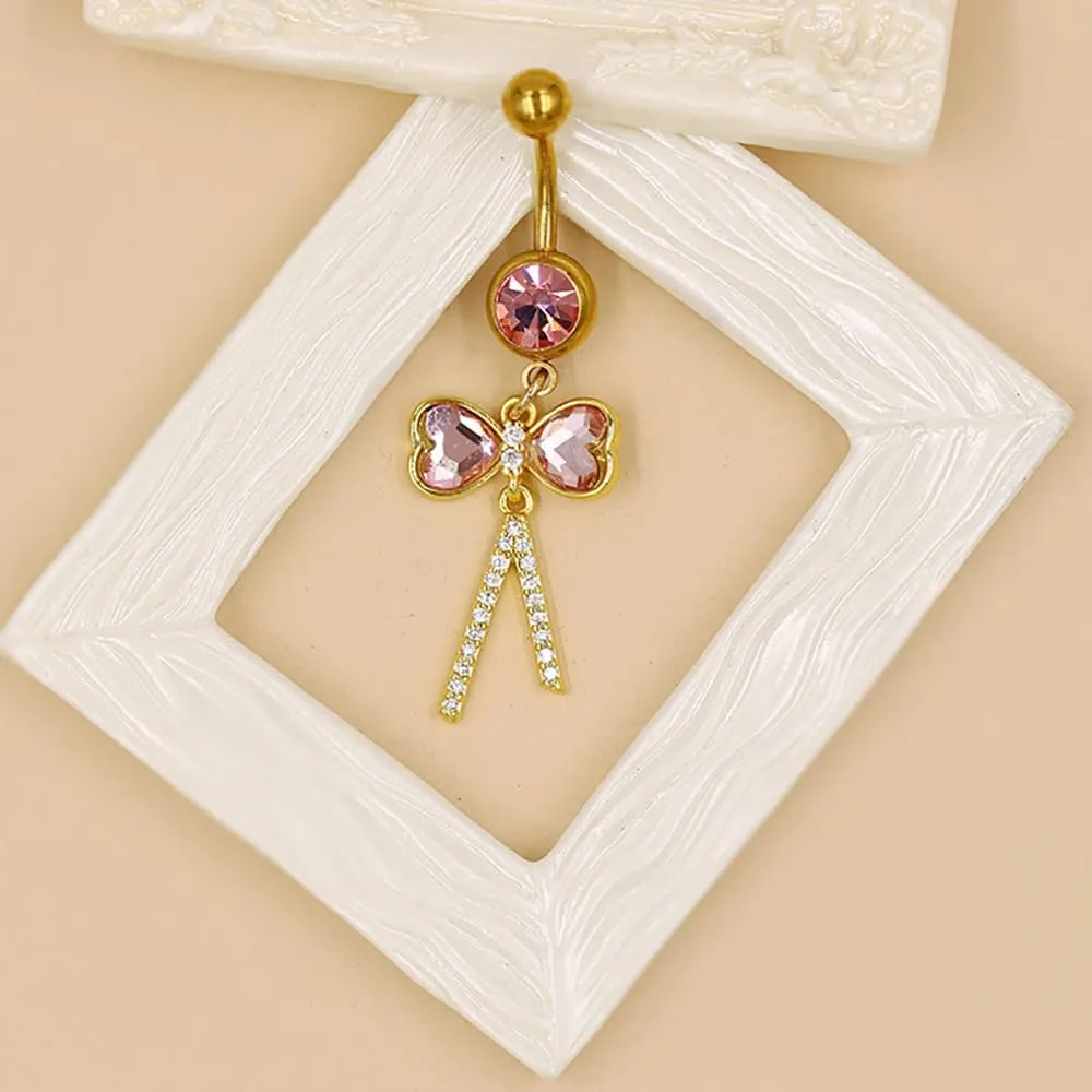 14G Stainless Steel Belly Button Rings for Women 18K Gold Plated CZ Flower Butterfly Bowknot Belly Navel Barbells Rings Dainty Body Piercing Jewelry
