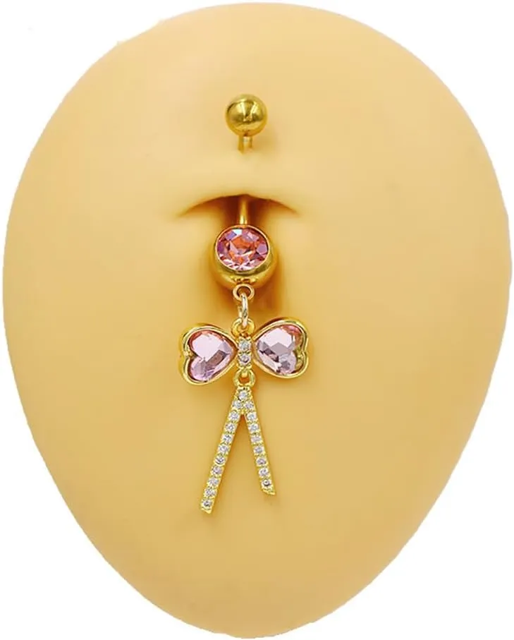 14G Stainless Steel Belly Button Rings for Women 18K Gold Plated CZ Flower Butterfly Bowknot Belly Navel Barbells Rings Dainty Body Piercing Jewelry