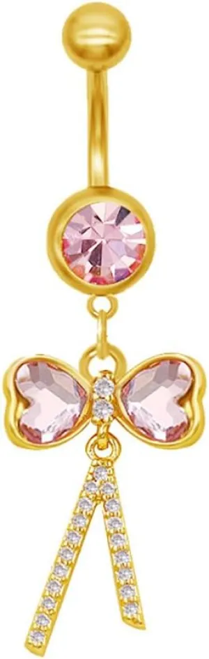 14G Stainless Steel Belly Button Rings for Women 18K Gold Plated CZ Flower Butterfly Bowknot Belly Navel Barbells Rings Dainty Body Piercing Jewelry