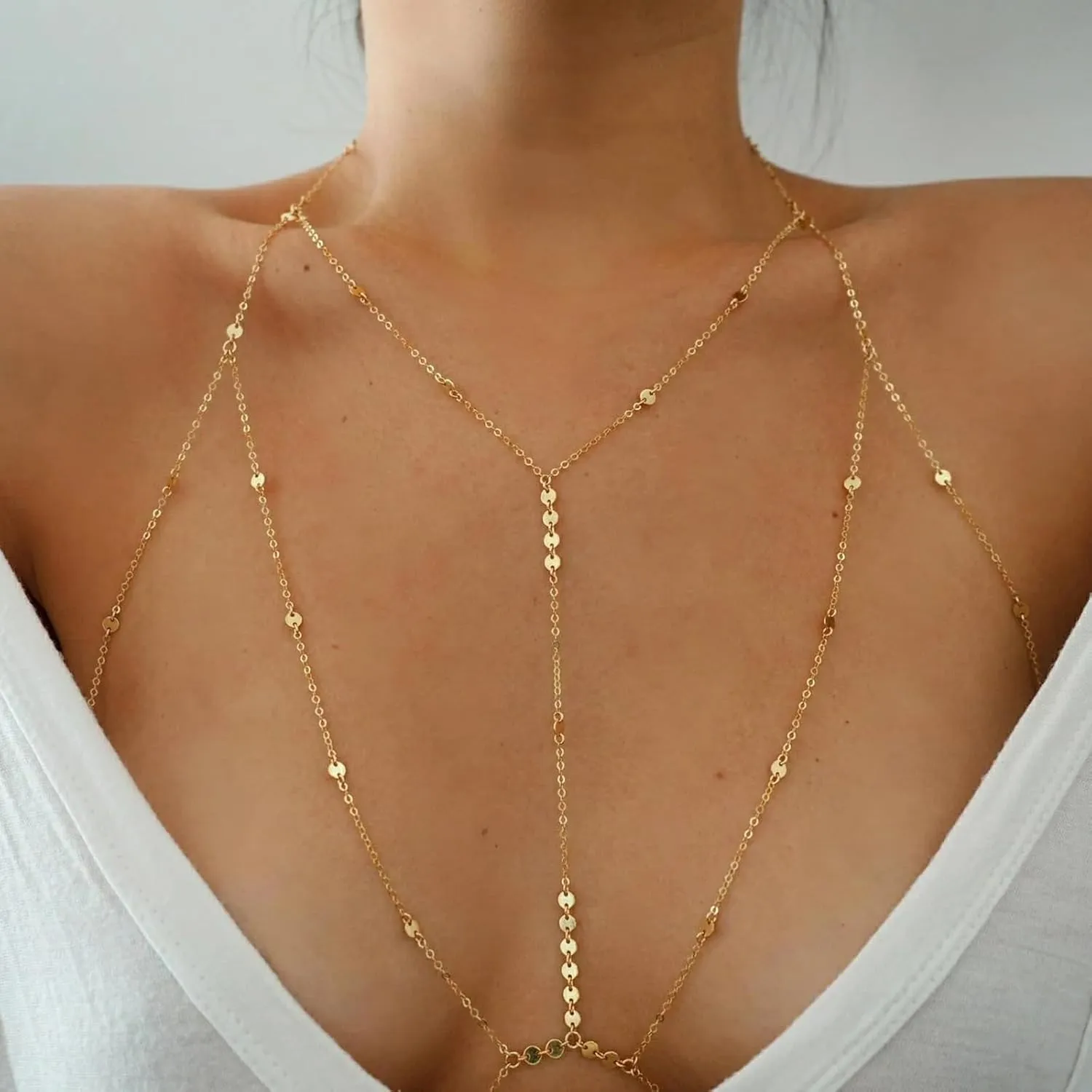 14K Gold Body Chains for Women, Sexy Layered Belly Waist Chain Bikini Bra Chain, Summer Beach Rhinestone Body Jewelry
