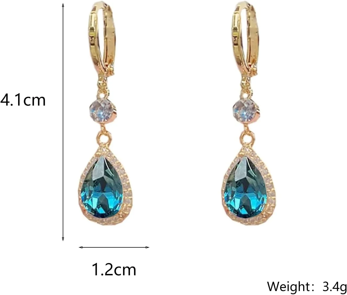 14K Gold Crystal Teardrop Earrings for Women Sparkling Rhinestone Birthstone Long Hoop Dangle Earrings Unique Zircon Drop Earrings Wedding Jewelry