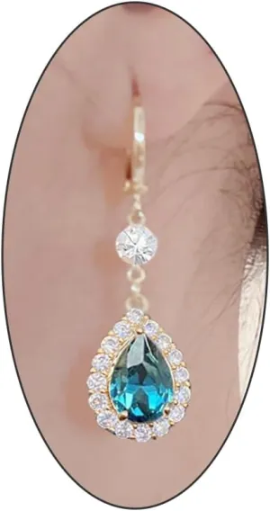 14K Gold Crystal Teardrop Earrings for Women Sparkling Rhinestone Birthstone Long Hoop Dangle Earrings Unique Zircon Drop Earrings Wedding Jewelry