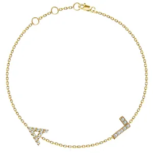 14k Gold Diamond Letter Bracelet | Personalized Pave Initials | Sideways Diamond Bracelet | Customizable Jewelry for Women