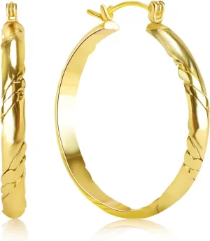 14K Gold Earrings for Women Trendy Lightweight Hoops Earrings Cutting Line 14K Gold Hoop Womens Earring 35MM