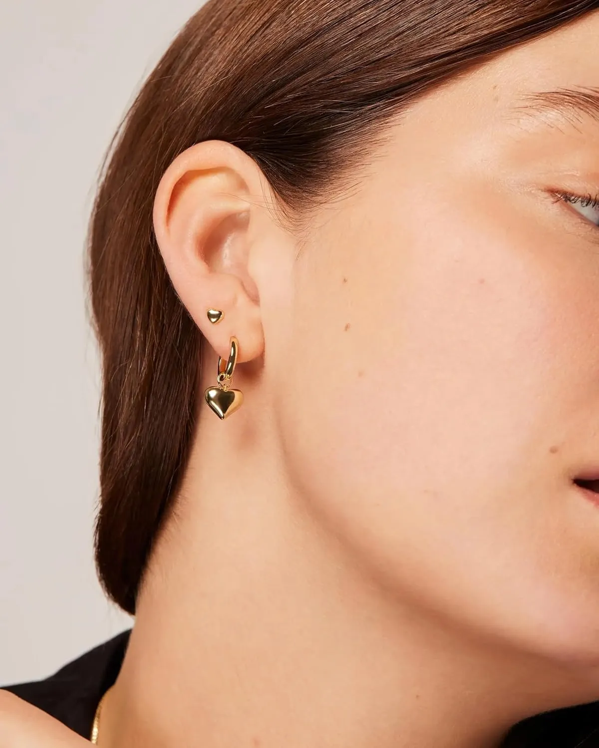 14K Gold Filled Minimalist Heart Hoop Earrings For Women - 925 Sterling Silver Love Heart Natural Crystal Gemstone Hoop Earrings, Sweet Heart Sparkling Earrings