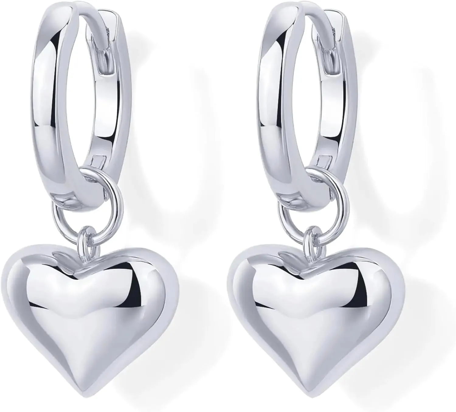 14K Gold Filled Minimalist Heart Hoop Earrings For Women - 925 Sterling Silver Love Heart Natural Crystal Gemstone Hoop Earrings, Sweet Heart Sparkling Earrings