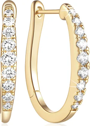 14K Gold Hoop Earrings for Women Gold Earrings for Womens Earrings Gold Hoop Earrings with Unique U-shaped and Circle Cubic Zirconia Gold Hoop Earrings for Women 25 mm, 35 mm