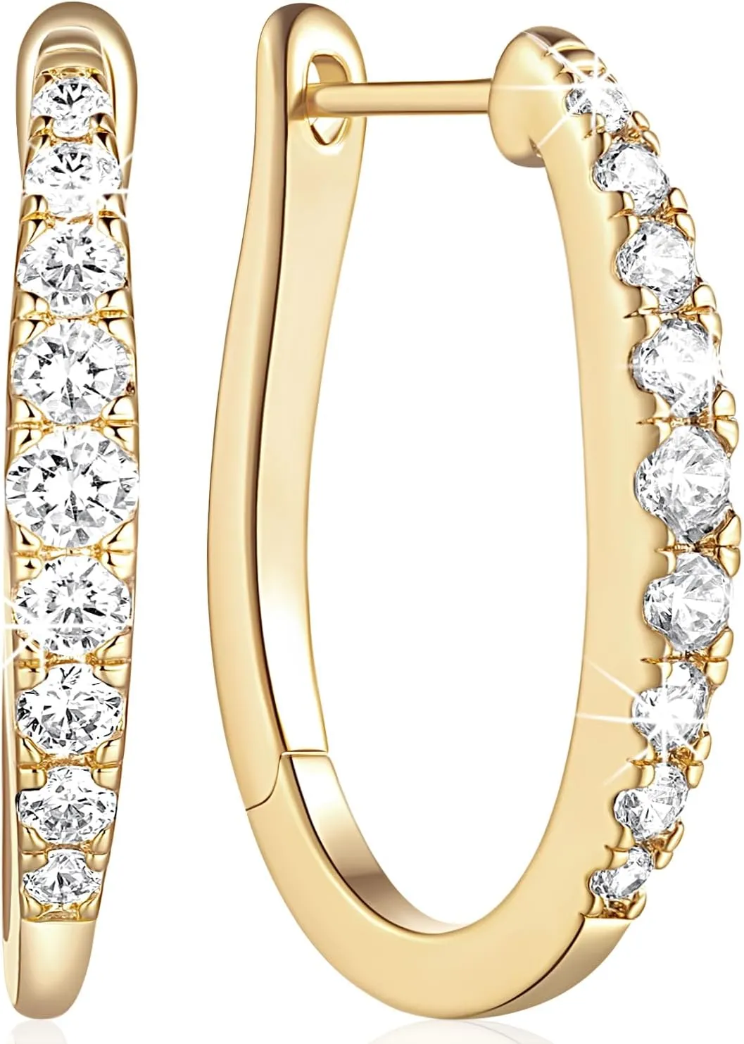 14K Gold Hoop Earrings for Women Gold Earrings for Womens Earrings Gold Hoop Earrings with Unique U-shaped and Circle Cubic Zirconia Gold Hoop Earrings for Women 25 mm, 35 mm