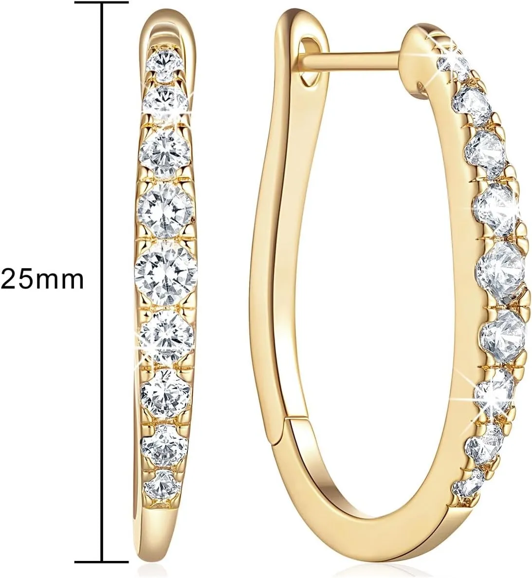 14K Gold Hoop Earrings for Women Gold Earrings for Womens Earrings Gold Hoop Earrings with Unique U-shaped and Circle Cubic Zirconia Gold Hoop Earrings for Women 25 mm, 35 mm
