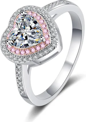 14K Gold Interlocking Hearts Women's Ring with 1 Carat Heart-Shaped Natural Diamond - Very Good Cut, VVS1, D-color - Exquisite Diamond Couple's Ring