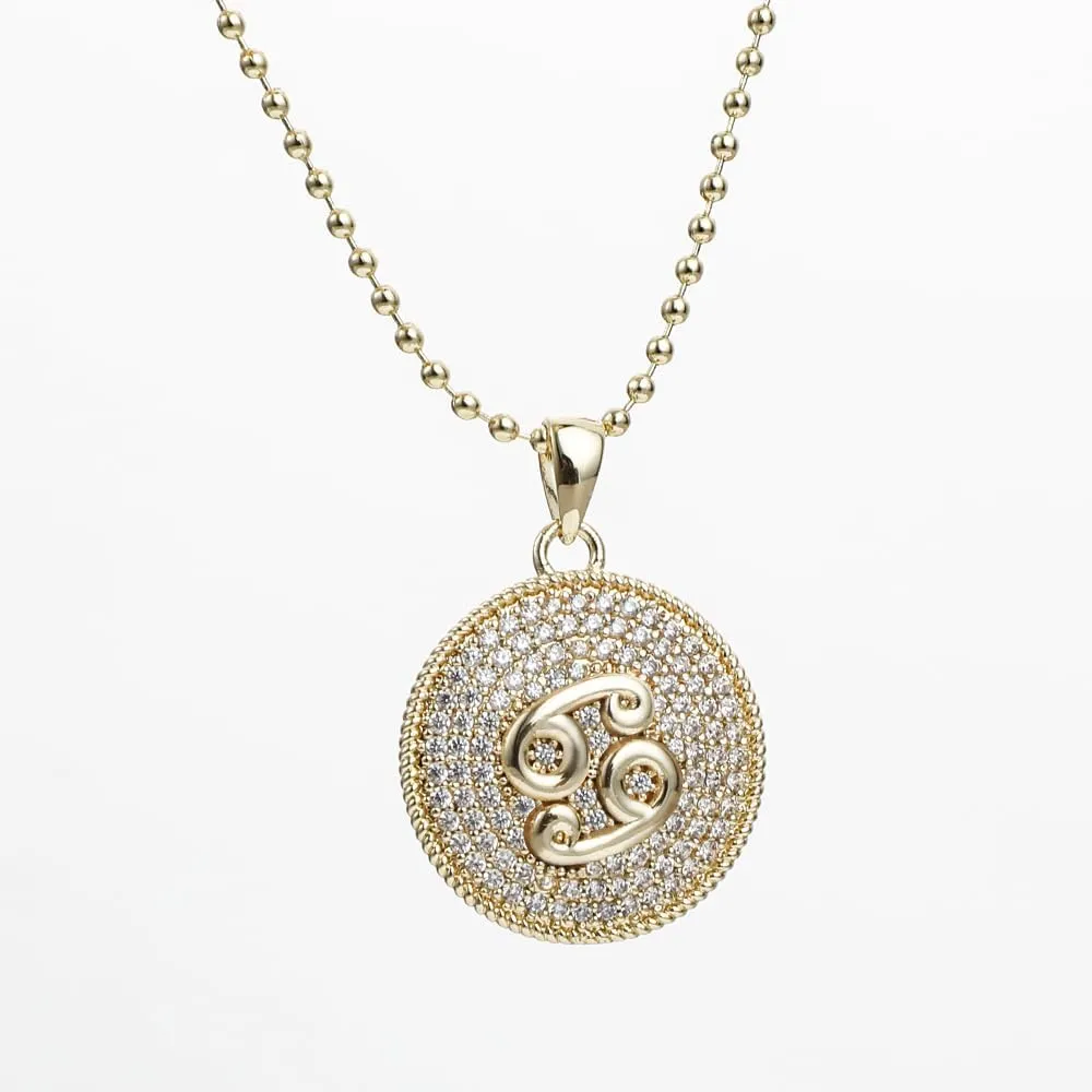 14K Gold Layered Necklace for Women | Zodiac Constellation Pendant | Paperclip, Snake & Ball Chain Necklace | Trendy Statement Jewelry 12 Constellation
