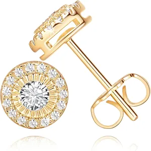 14K Gold Plated Earrings Gold Stud Earrings for Women Trendy Round-cut Nickel Free Earrings for Womens Earrings for Women Clarity Small Stud Earrings for Women (7mm), Sterling Silver, Cubic Zirconia