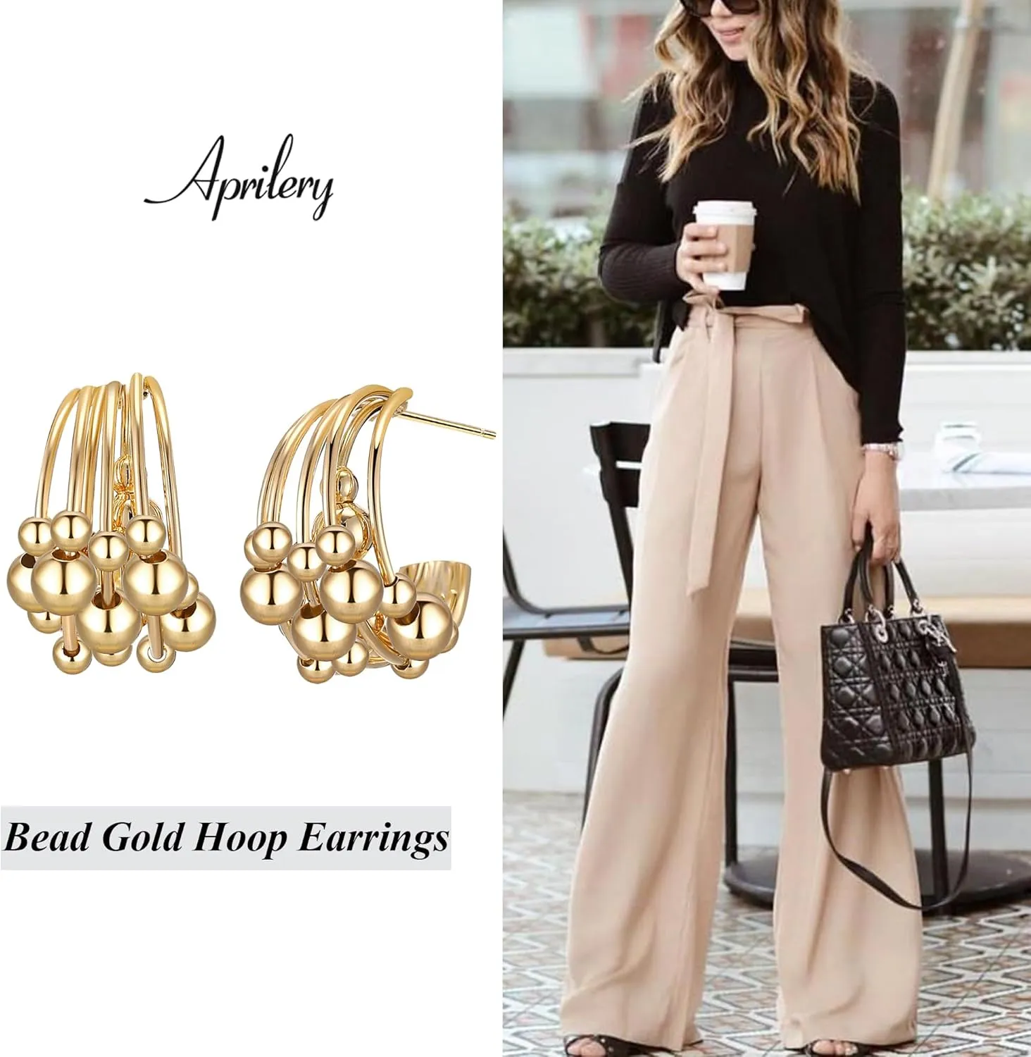14K Gold Plated Hoop Earrings for Women, Trendy Chunky Hoop Earrings Statement Cuff Lightweight Hypoallergenic Jewelry for Her