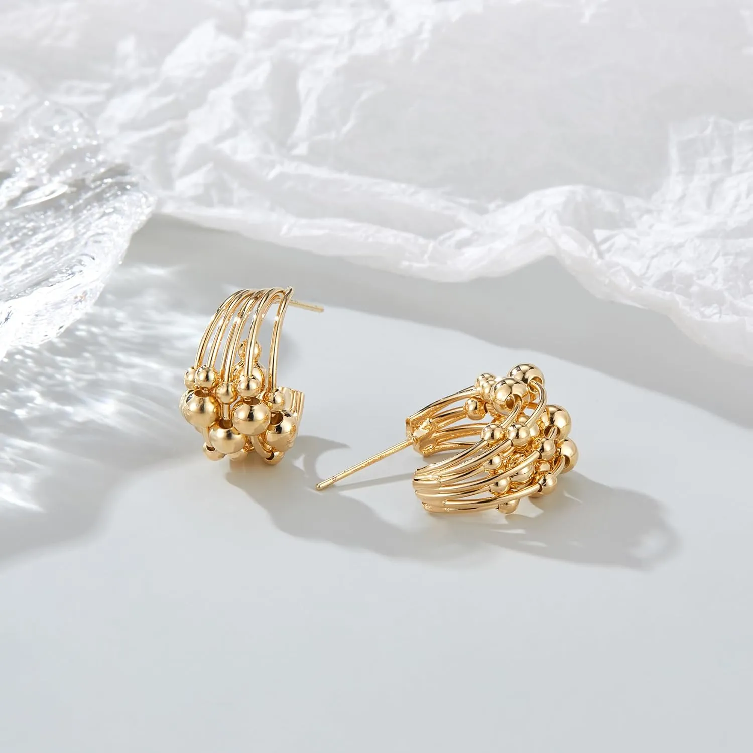 14K Gold Plated Hoop Earrings for Women, Trendy Chunky Hoop Earrings Statement Cuff Lightweight Hypoallergenic Jewelry for Her