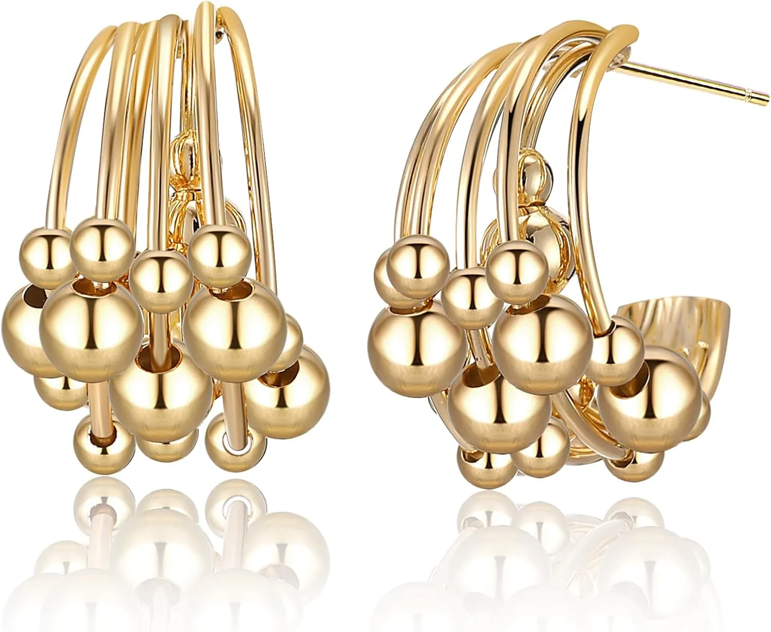14K Gold Plated Hoop Earrings for Women, Trendy Chunky Hoop Earrings Statement Cuff Lightweight Hypoallergenic Jewelry for Her