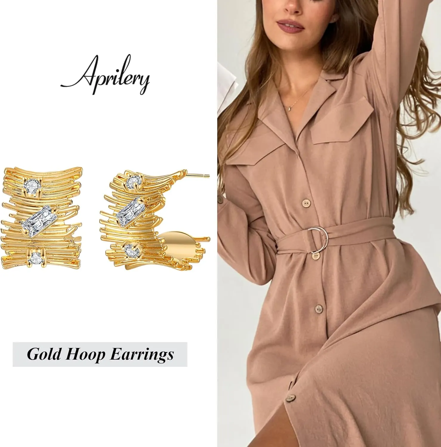14K Gold Plated Hoop Earrings for Women, Trendy Chunky Hoop Earrings Statement Cuff Lightweight Hypoallergenic Jewelry for Her