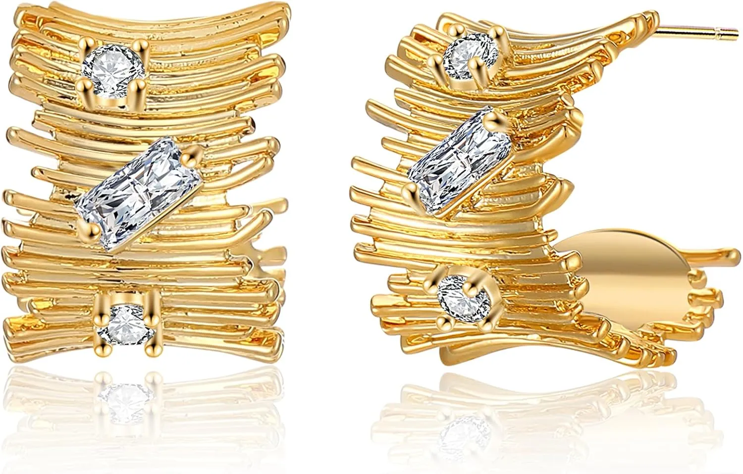 14K Gold Plated Hoop Earrings for Women, Trendy Chunky Hoop Earrings Statement Cuff Lightweight Hypoallergenic Jewelry for Her