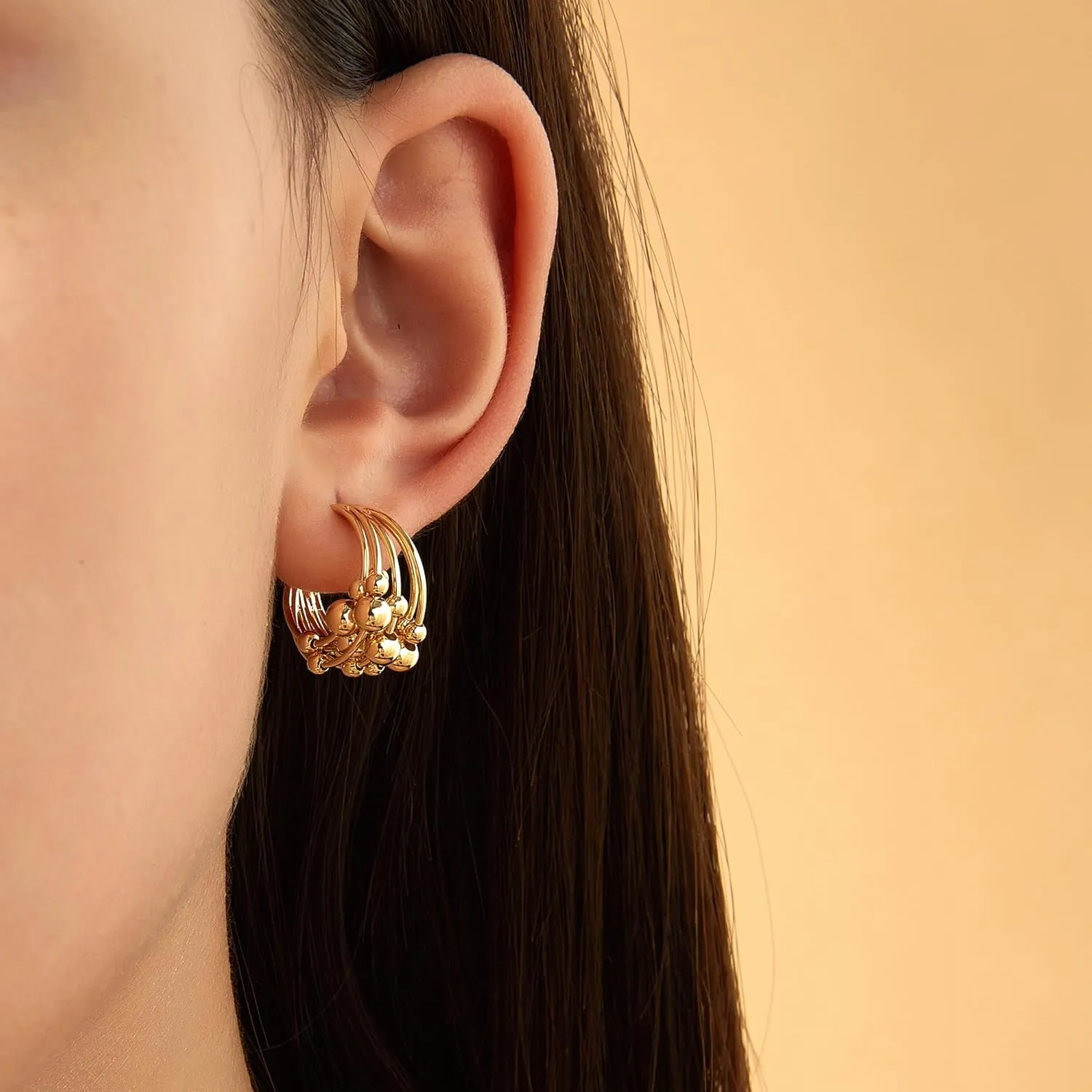 14K Gold Plated Hoop Earrings for Women, Trendy Chunky Hoop Earrings Statement Cuff Lightweight Hypoallergenic Jewelry for Her