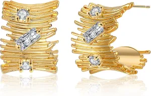14K Gold Plated Hoop Earrings for Women, Trendy Chunky Hoop Earrings Statement Cuff Lightweight Hypoallergenic Jewelry for Her