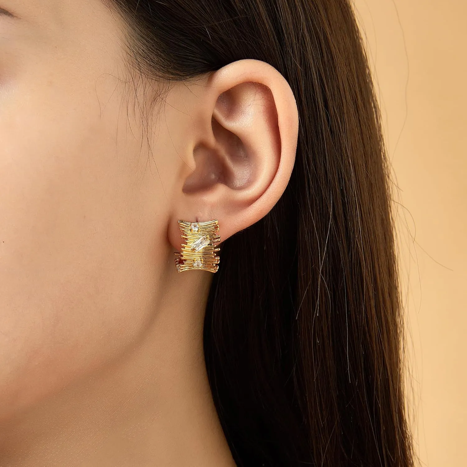 14K Gold Plated Hoop Earrings for Women, Trendy Chunky Hoop Earrings Statement Cuff Lightweight Hypoallergenic Jewelry for Her