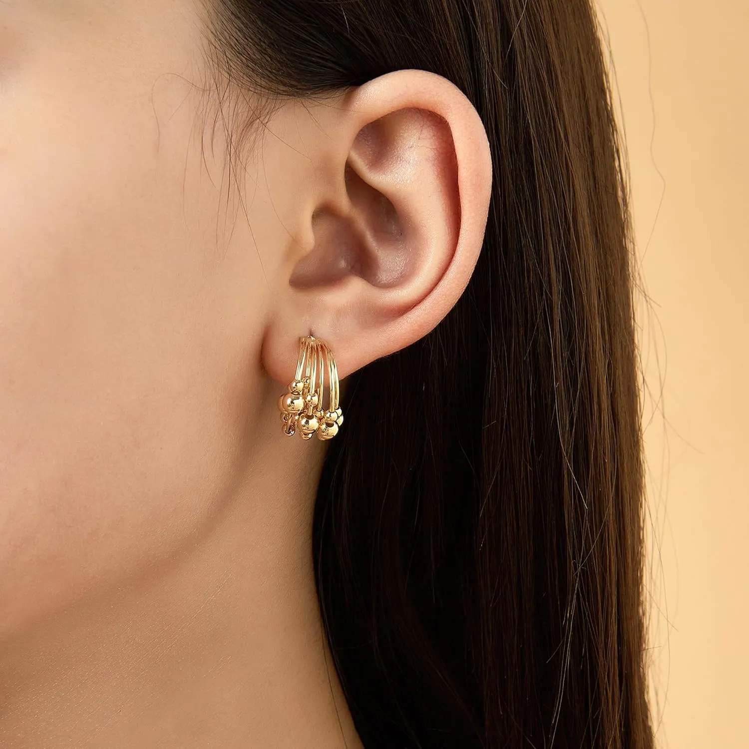 14K Gold Plated Hoop Earrings for Women, Trendy Chunky Hoop Earrings Statement Cuff Lightweight Hypoallergenic Jewelry for Her