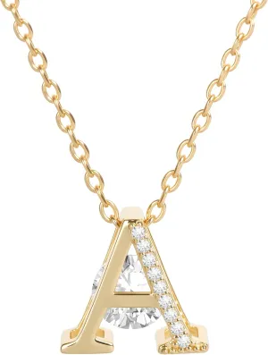 14K Gold Plated Initial Necklace for Women | Cubic Zirconia Letter Dainty Necklaces for Women | Alphabet Pendant Jewelry