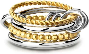 14k Gold Plated Interlocked Stackable Rings for Women Stainless Steel Silver Gold Twisted Rings Set Non Tarnish Multi-Link Connected Ring Jewelry Gifts