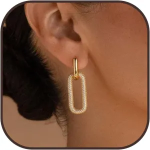 14K Gold Plated Link Chain Earrings for Women Trendy Paperclip Square Hoop Earrings Minimalist Jewelry Gifts for Womens