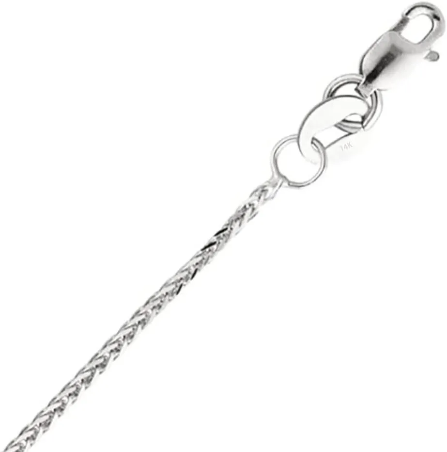 14k Real Yellow/White Gold Solid 0.9mm Diamond Cut Braided Square Wheat Chain Necklace with Lobster Claw Clasp, Jewelry Gift for Women Men
