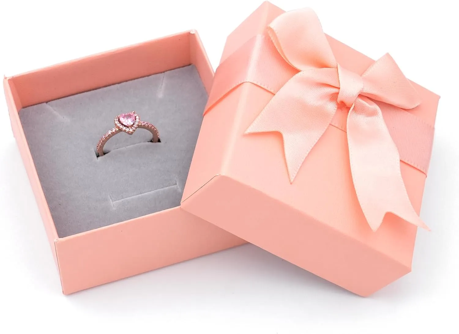 14k Rose Gold Heart Elevated Ring, Heart Promise Ring with Cubic Zirconia, Wedding Band Rings Trendy Rings Jewelry Gifts for Lover Friend Family and Women