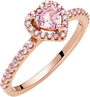 14k Rose Gold Heart Elevated Ring, Heart Promise Ring with Cubic Zirconia, Wedding Band Rings Trendy Rings Jewelry Gifts for Lover Friend Family and Women