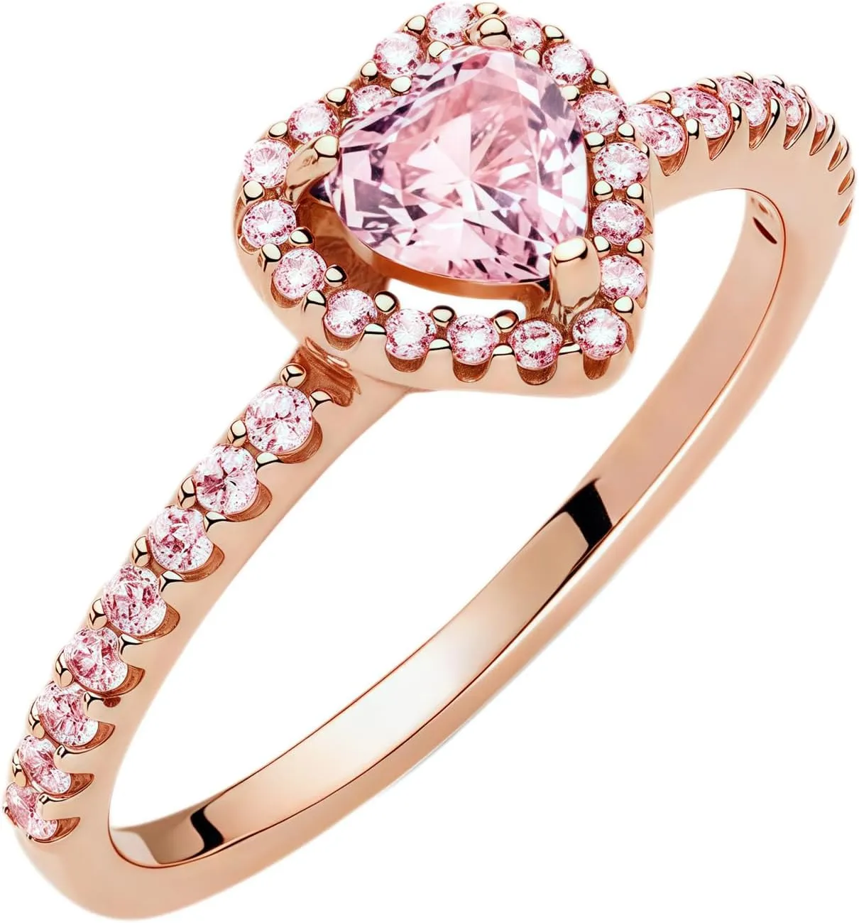 14k Rose Gold Heart Elevated Ring, Heart Promise Ring with Cubic Zirconia, Wedding Band Rings Trendy Rings Jewelry Gifts for Lover Friend Family and Women