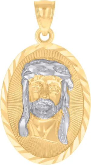 14k Two-tone Gold Mens Oval Jesus Religious Charm Pendant